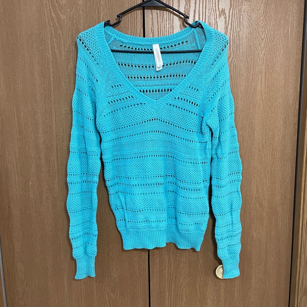 Aeropostale Open Knit Teal Sweater